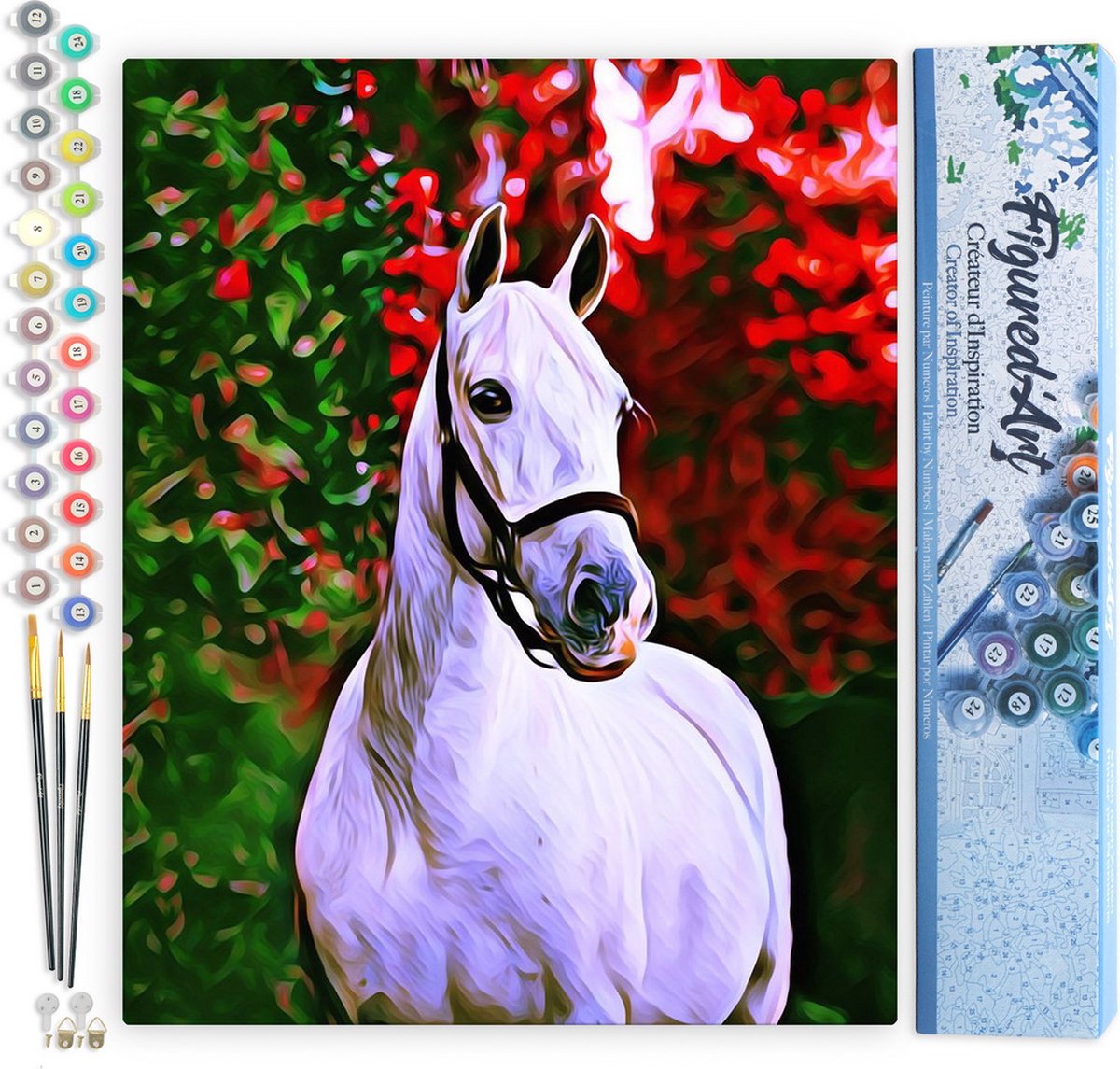 FiguredArt Schilderen op Nummer Volwassenen canvas Paard en gekleurde achtergrond - Handwerk acrylverf Kit DIY Compleet - 40x50cm zonder frame